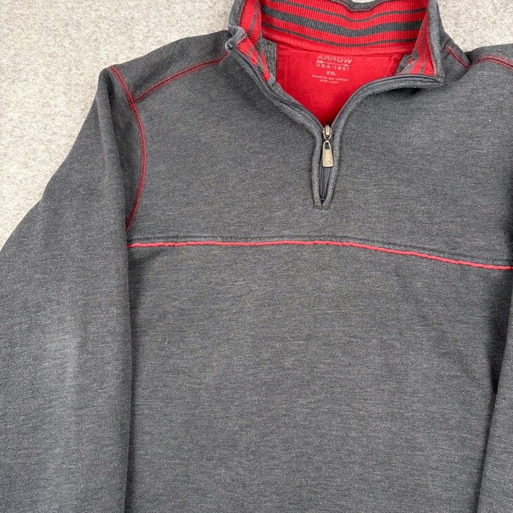 Arrow Quarter Zip Pullover Mens XXL Charcoal Gray Red Contrast Stitch Sweatshirt - Picture 4 of 9